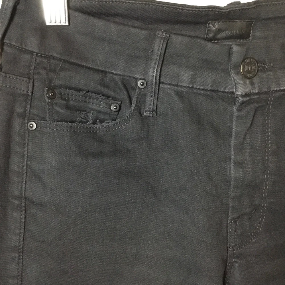 MOTHER Looker Ankle Fray Black Distressed Skinny Jeans - 26